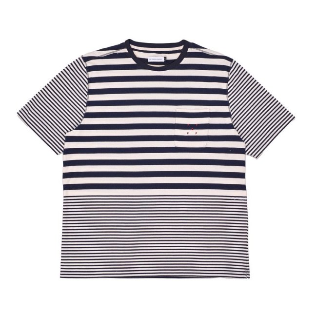 POP TRADING COMPANY " STRIPED POCKET T- SHIRT IN NAVY/ OFF WHITE "