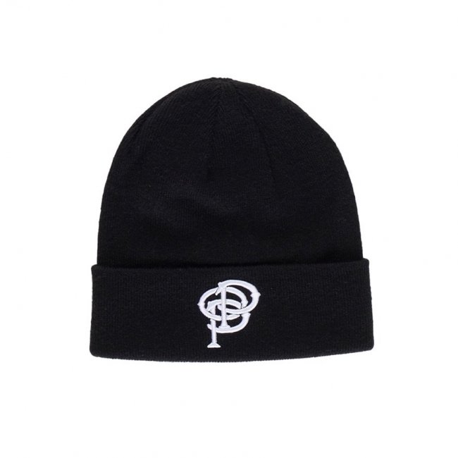 POP TRADING COMPANY " INITIALS BEANIE IN BLACK " 