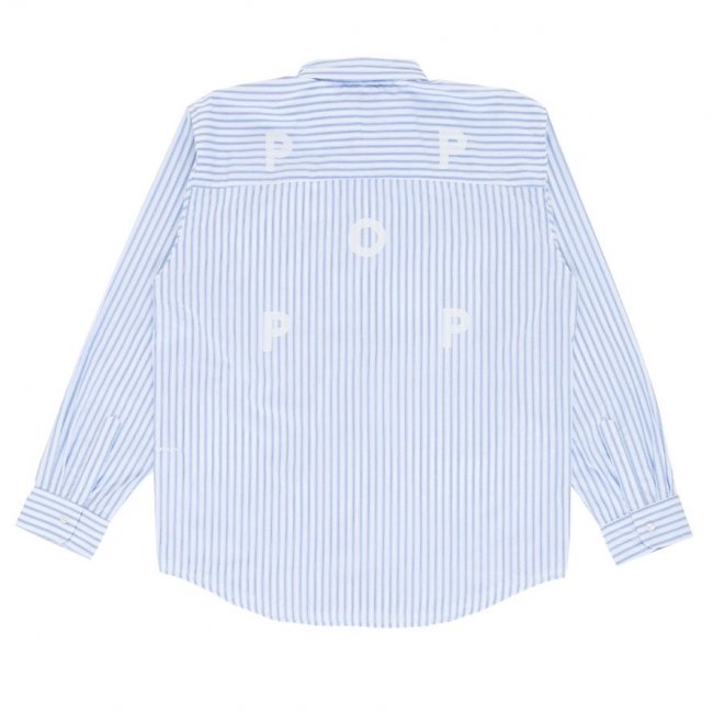 POP TRADING COMPANY " STRIPED LOGO SHIRT IN WHITE " 