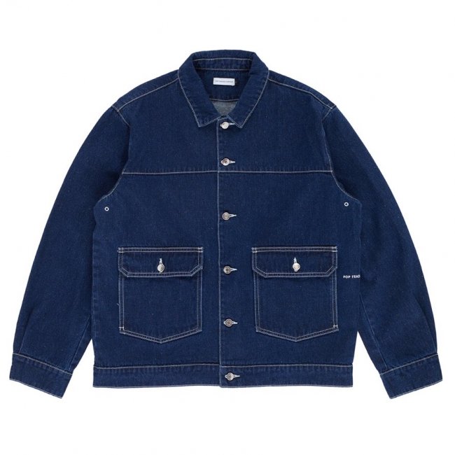 POP TRADING COMPANY " FULL BUTTON JACKET IN RINSED DENIM "