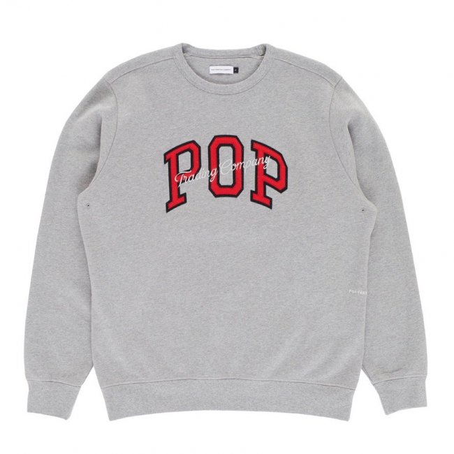 POP TRADING COMPANY " ARCH CREWNECK SWEAT IN HEATHER GREY "