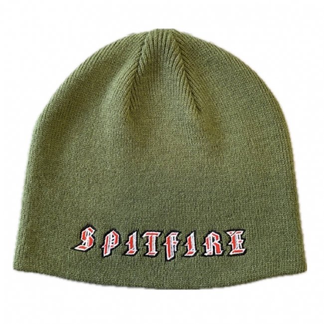 SPITFIRE " OLD E SKULLY BEANIE " OLIVE/ RED