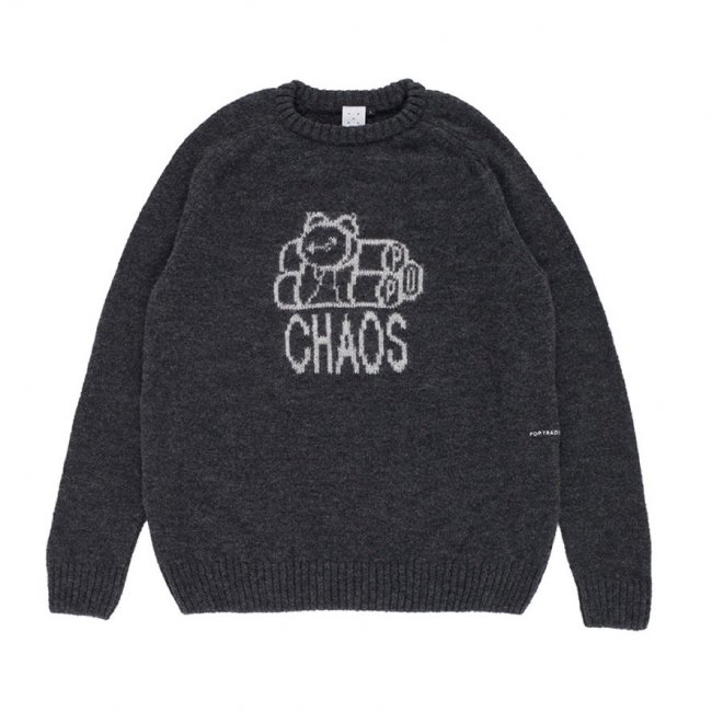 POP TRADING COMPANY " KNITTED CHAOS CREWNECK IN ANTHRACITE "