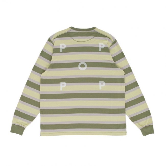 POP TRADING COMPANY " STRIPED LOGO LONGSLEEVE T-SHIRT IN FOUR LEAF CLOVER " 