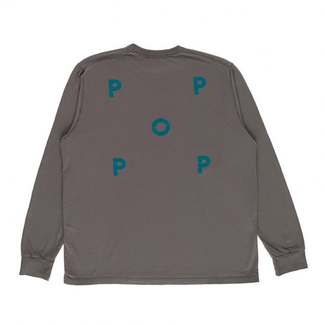 POP TRADING COMPANY " LOGO LONGSLEEVE T-SHIRT IN CHARCOAL/ BAYBERRY "