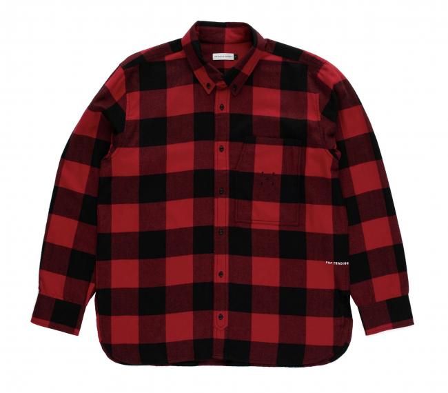 POP TRADING COMPANY " CHECKED BD SHIRT IN BLACK/ RED "