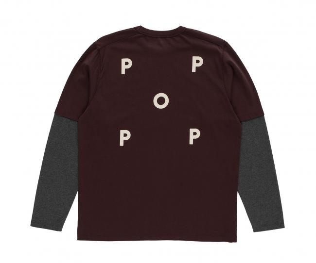 POP TRADING COMPANY " LOGO SLEEVE T-SHIRT IN FUDGE/ CHARCOAL HEATHER "