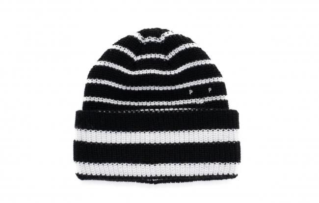 POP TRADING COMPANY " STRIPED BEANIE IN BLACK/ WHITE " 