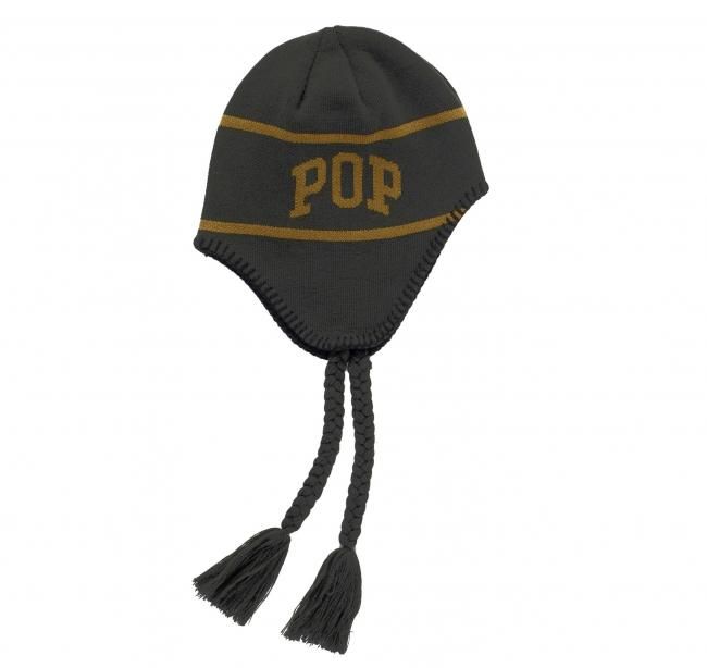 POP TRADING COMPANY " EARFLAP BEANIE IN DUFFEL GREEN/ OLIVE " 