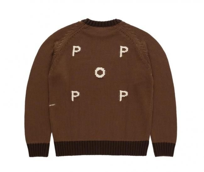 POP TRADING COMPANY " KNITTED LOGO CREWNECK IN BISON " 