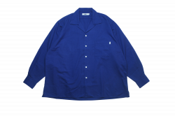Wool mix open collar shirts ブルー