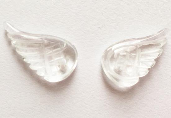 天然石ビーズ クリア水晶 天使の羽ビーズ2個入り - ピンクトルマリン MIU