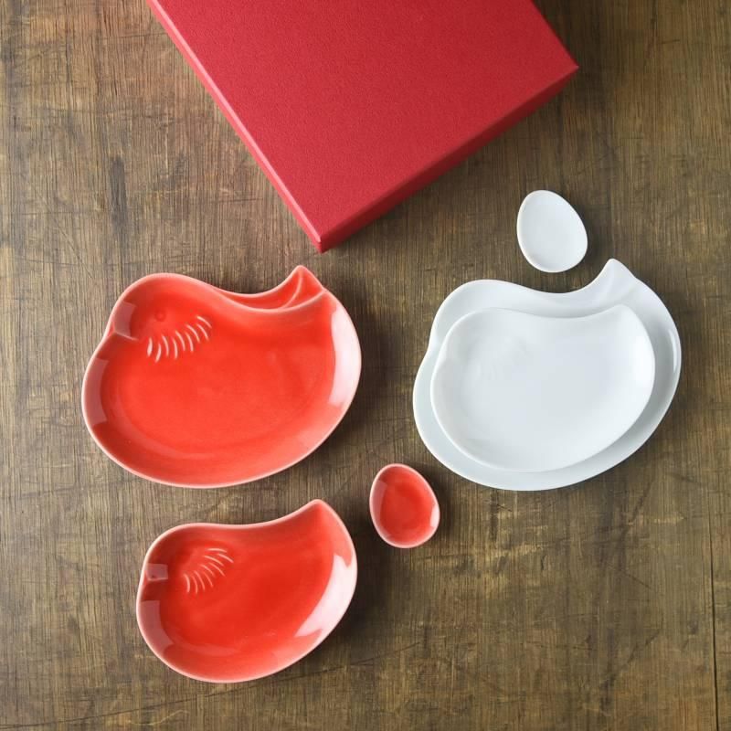 箱入りギフトセット】 深山 オシドリ 紅白器揃 小皿取り皿セット