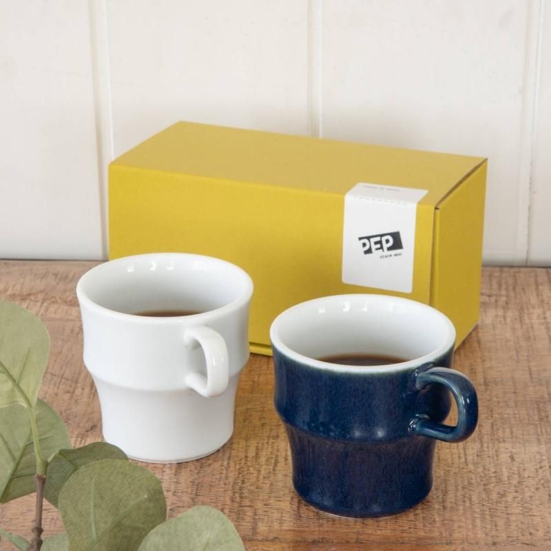 箱入りギフト Pep スタックマグカップペアセット ブルー ホワイト 定番 H393 業務用食器販売用食器 卸売のやまに 箱入りギフト Pep スタックマグカップペアセット ブルー ホワイト 定番 H393 業務用食器販売用食器 卸売のやまに