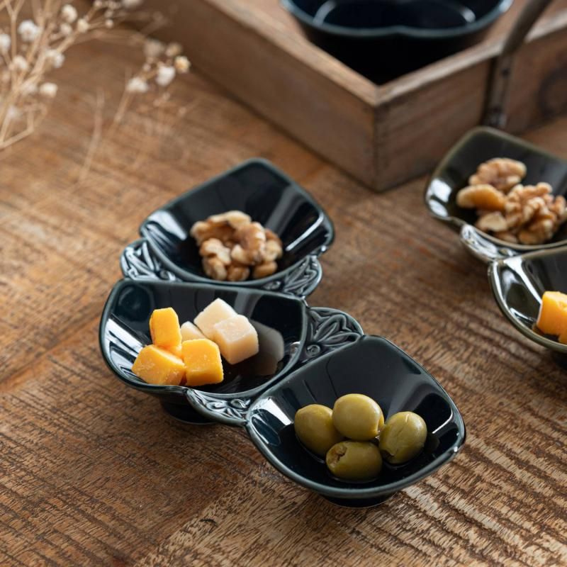 asumi(彩澄) 21cm三連花皿 ネイビー[定番] - 業務用食器販売用食器