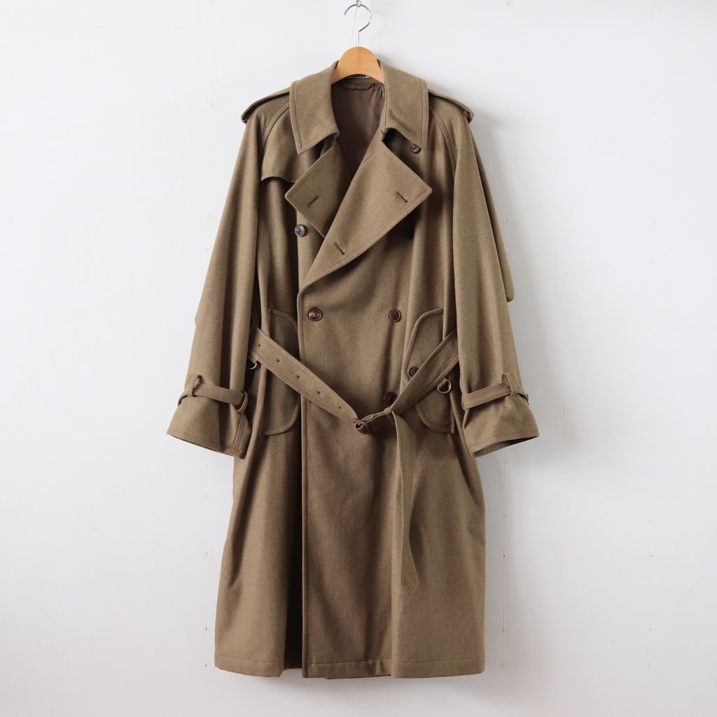 AURALEE / WOOL CASHMERE FLANNEL BIG TRENCH COAT MIX BROWN