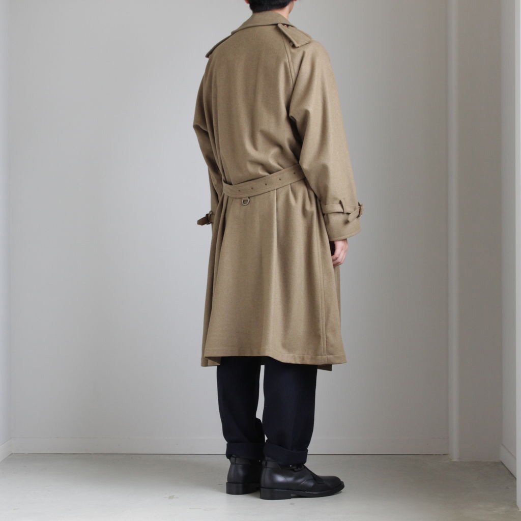 AURALEE / WOOL CASHMERE FLANNEL BIG TRENCH COAT MIX BROWN