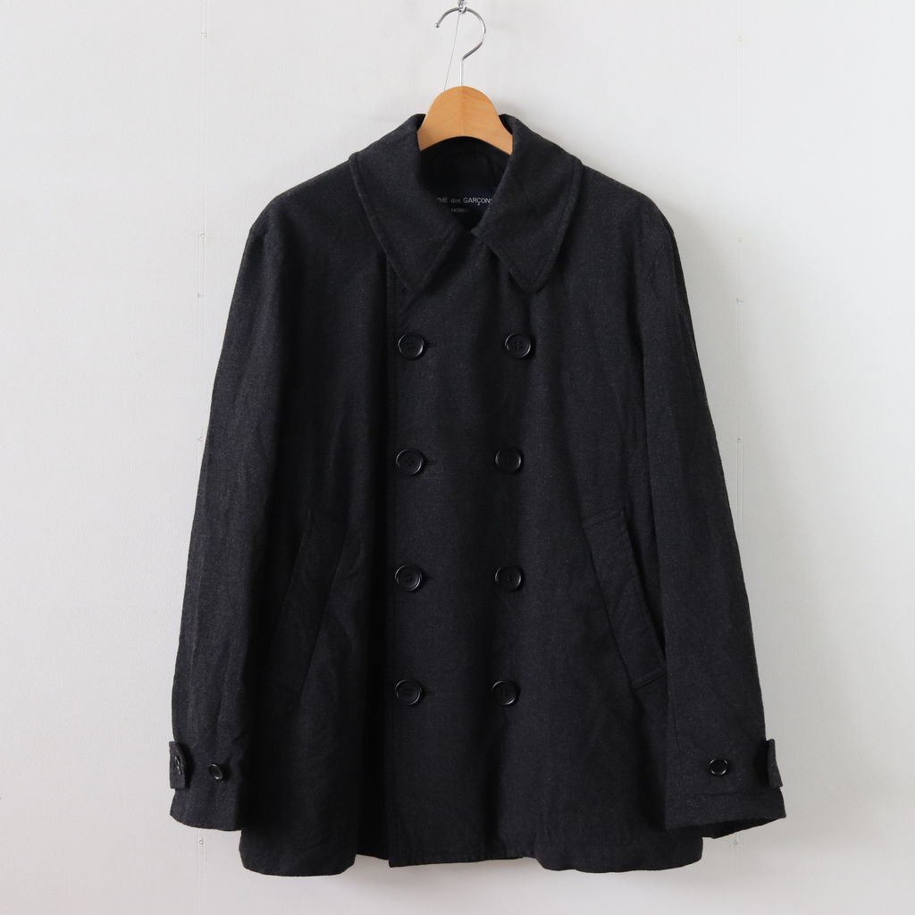 COMME des GARCONS HOMME / ウールアクリル平織製品縮絨 ダブルブレステッドコート CHARCOAL