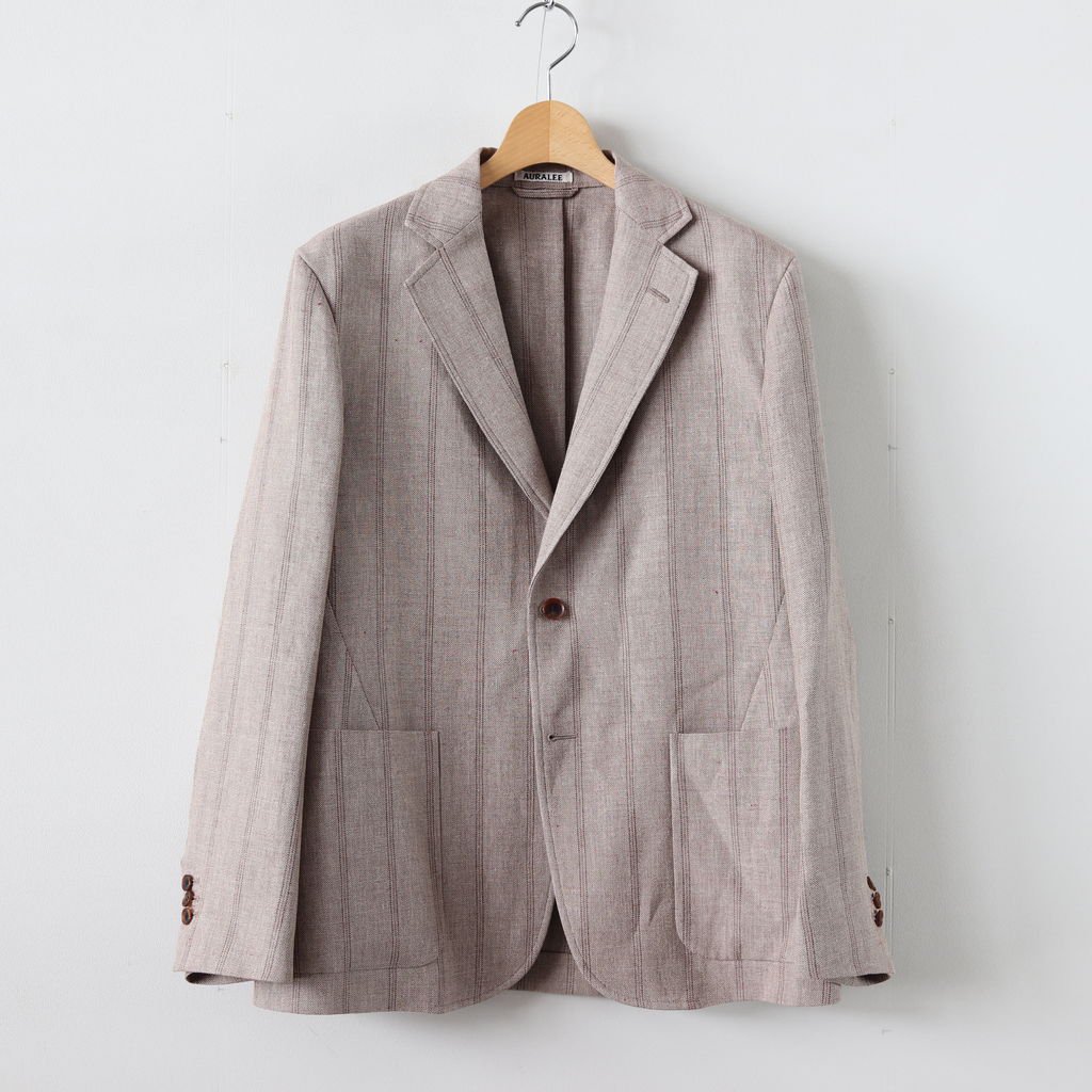 AURALEE LINEN WOOL SILK SHARK SKIN SHIRTS JACKET BEIGE STRIPE