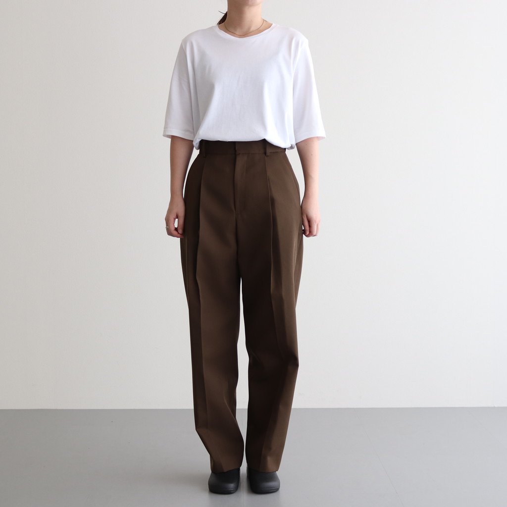 ATON / WOOL GABARDINE TAPERED PANTS C/035 KHAKI