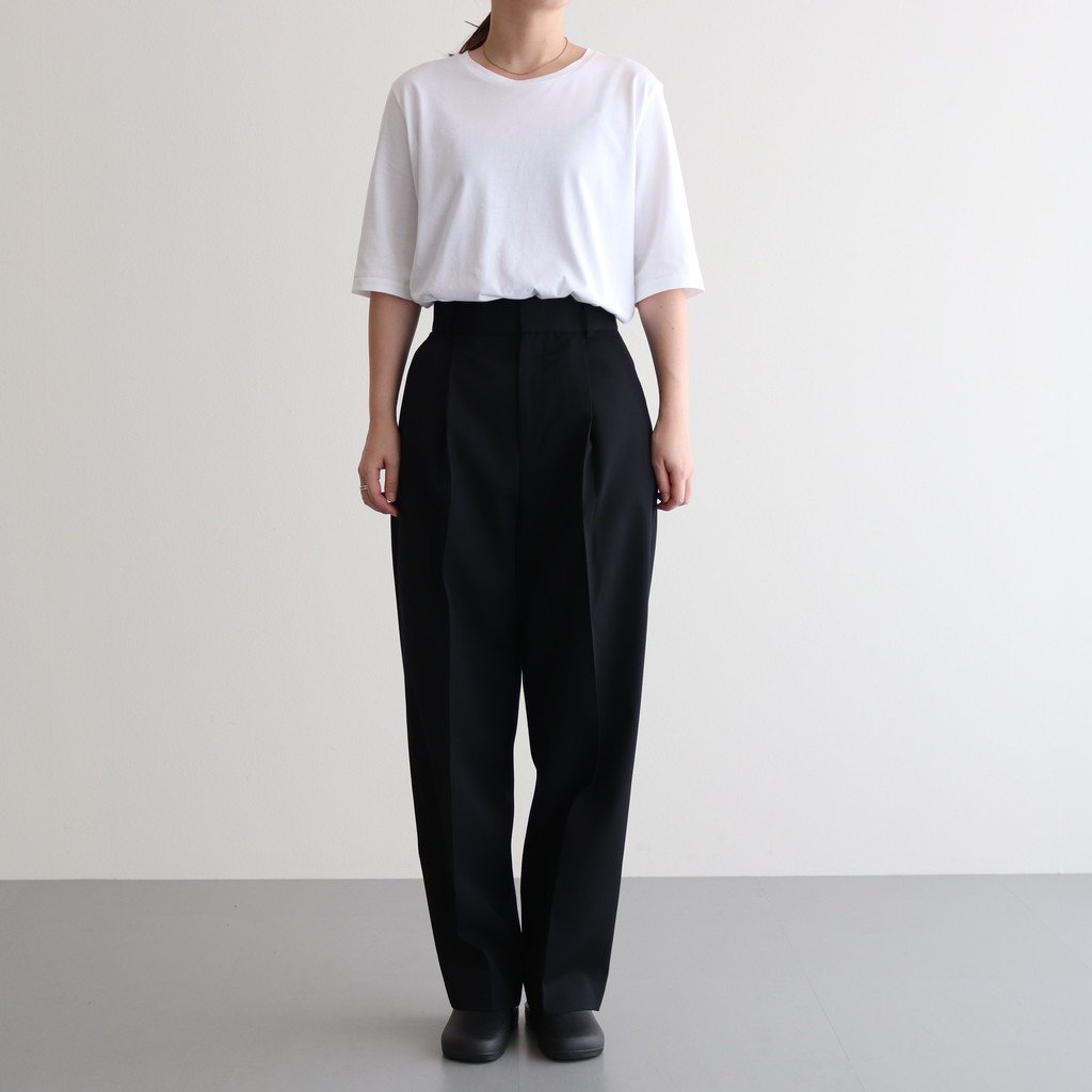 WOOL GABARDINE TAPERED PANTS #C/005 BLACK [PRAGIW0705] _ ATON