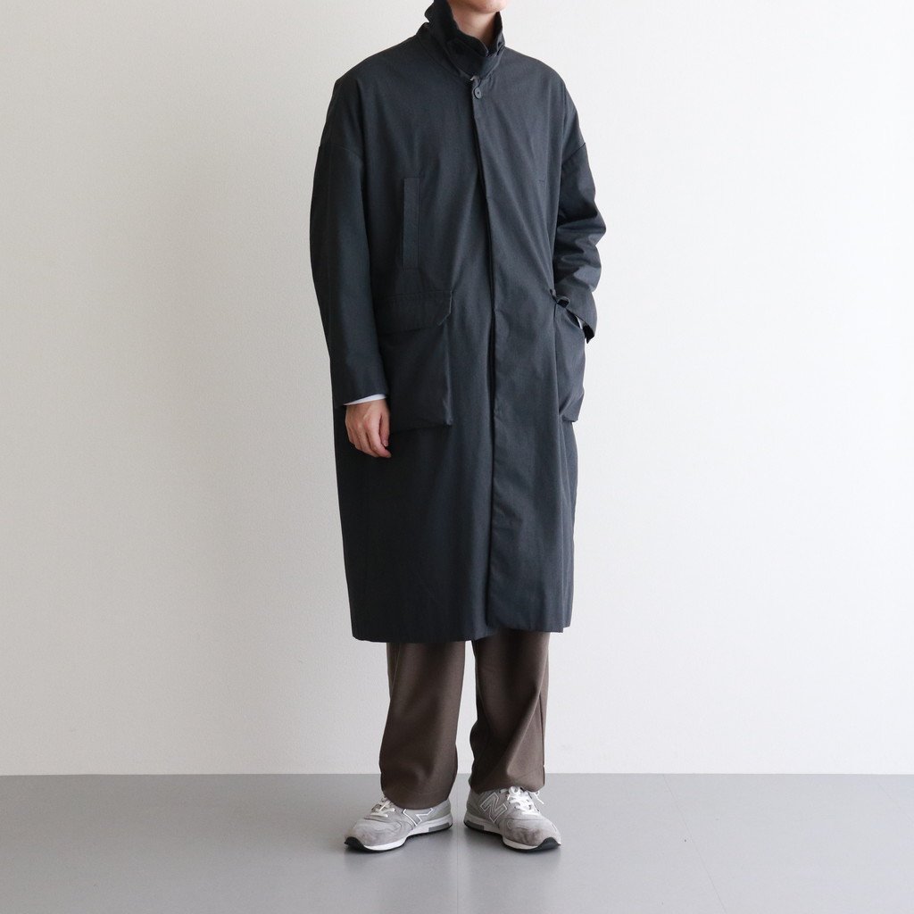 FIRMUM / FSOCT | ハイツイスト TC ギャバジン ステンカラーコート MELANGE DARK GREY