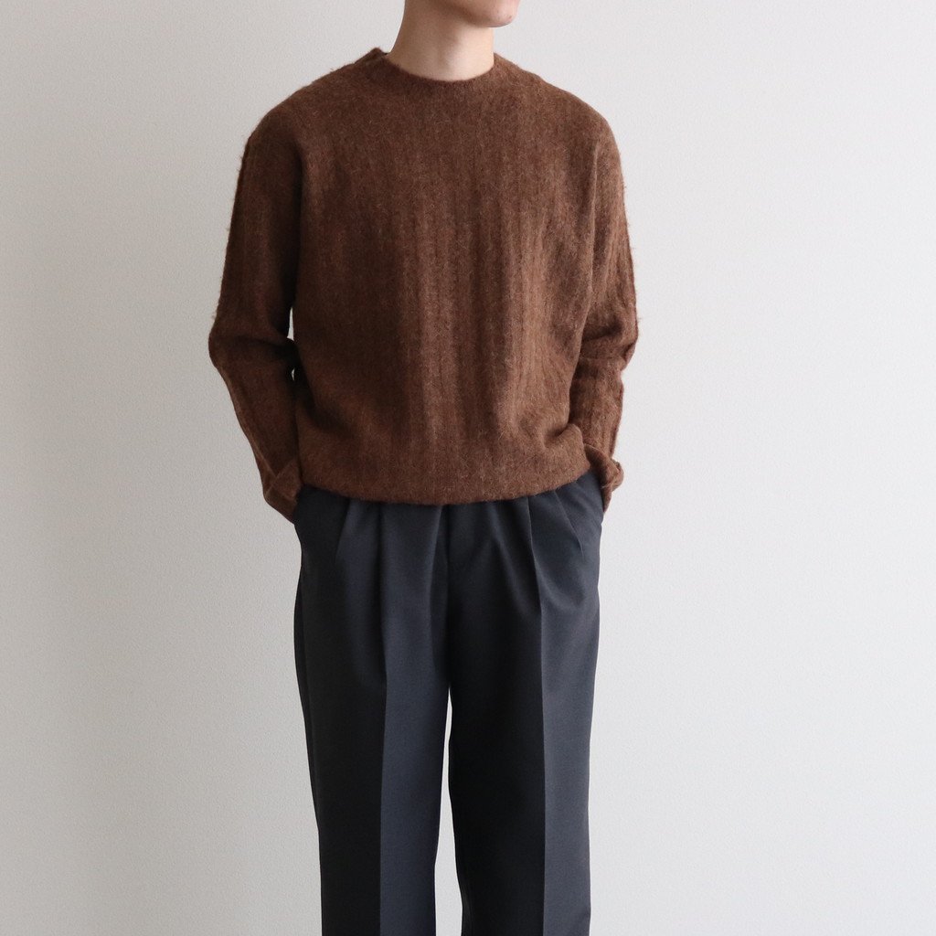 AURALEE / BABY ALPACA WOOL WIDE RIB KNIT P/O TOP BROWN