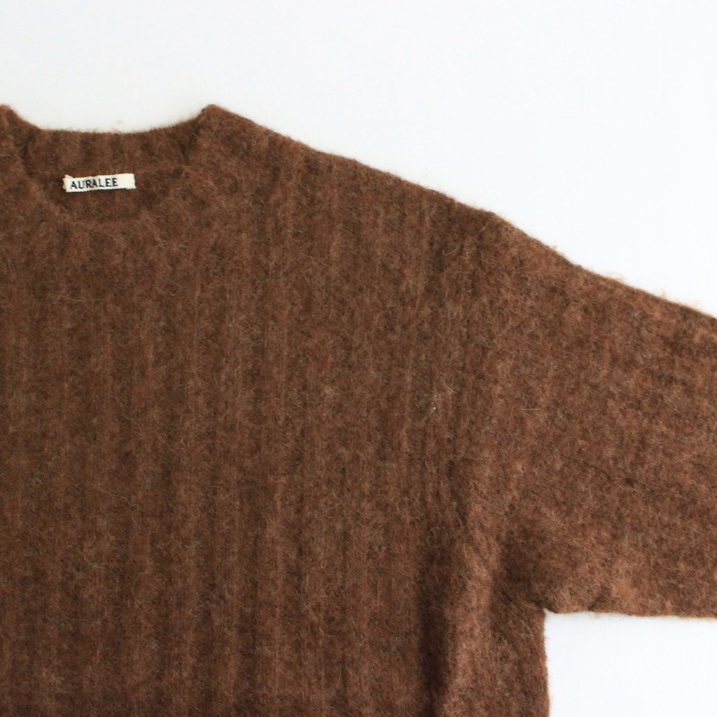 AURALEE / BABY ALPACA WOOL WIDE RIB KNIT P/O TOP BROWN