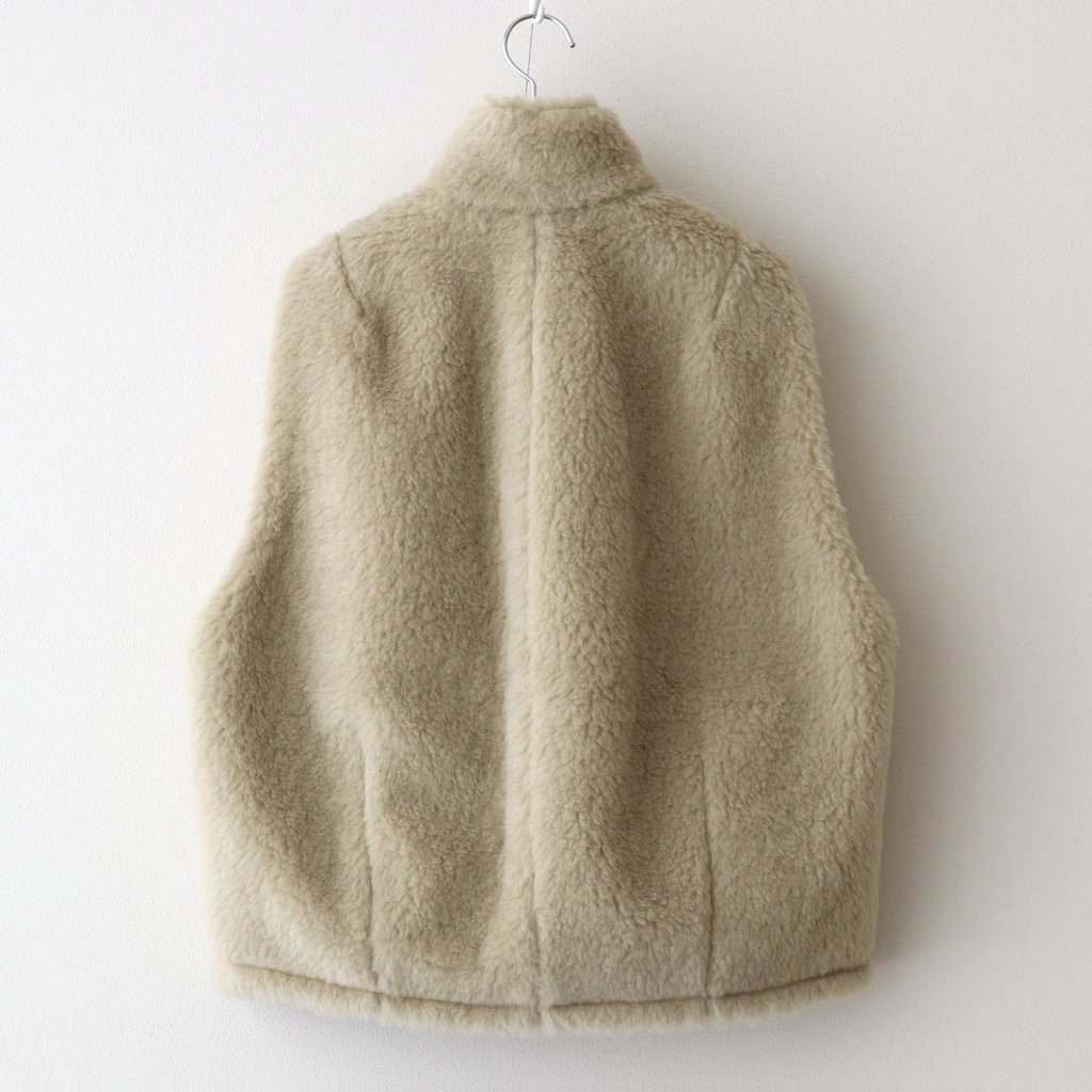 AURALEE / SHETLAND WOOL BOA ZIP VEST LIME BEIGE