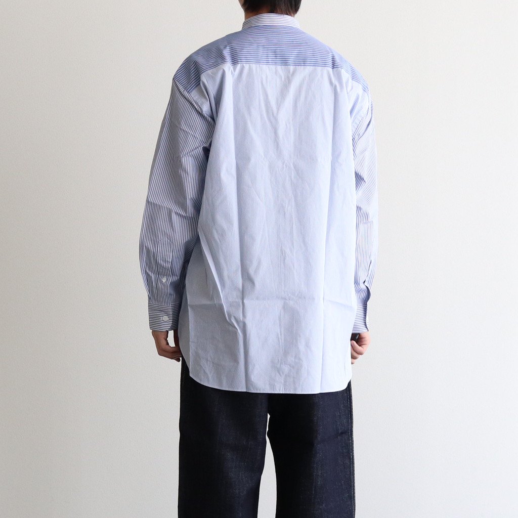 綿ストライプMIXバンドカラーL/Sシャツ #SAX MIX [HI-B007-051] _ COMME des GARCONS HOMME | コム  デ ギャルソン オム
