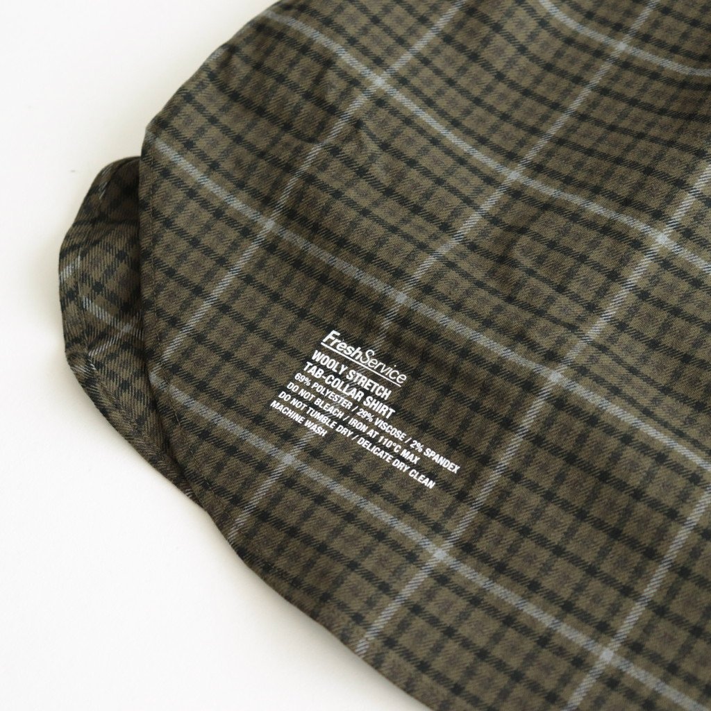 WOOLY STRETCH TAB-COLLAR SHIRT #GREEN CHECK [FSW-22-SH_143] _