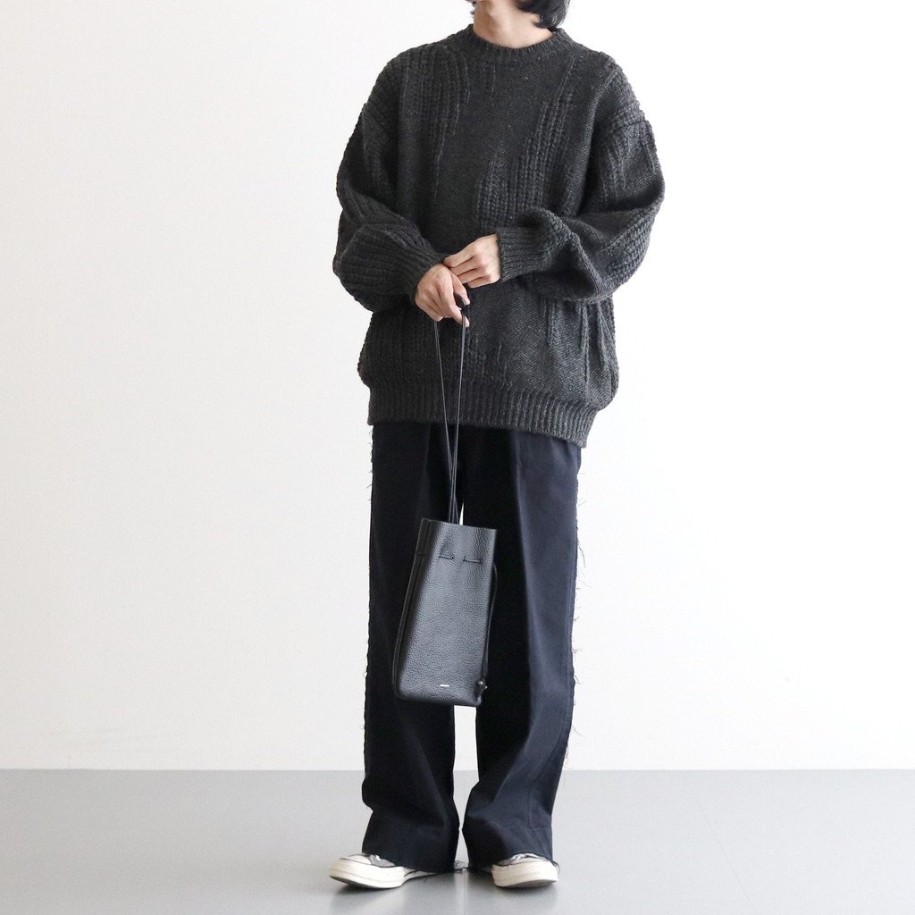 IRREGULAR KNITTED CREWNECK SWEATER #CHARCOAL [YK22AW0426S] _ YOKE