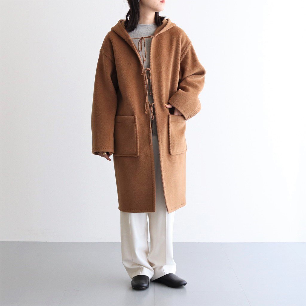 AURALEE / WOOL HERINGBONE PILE HOODED COAT BROWN