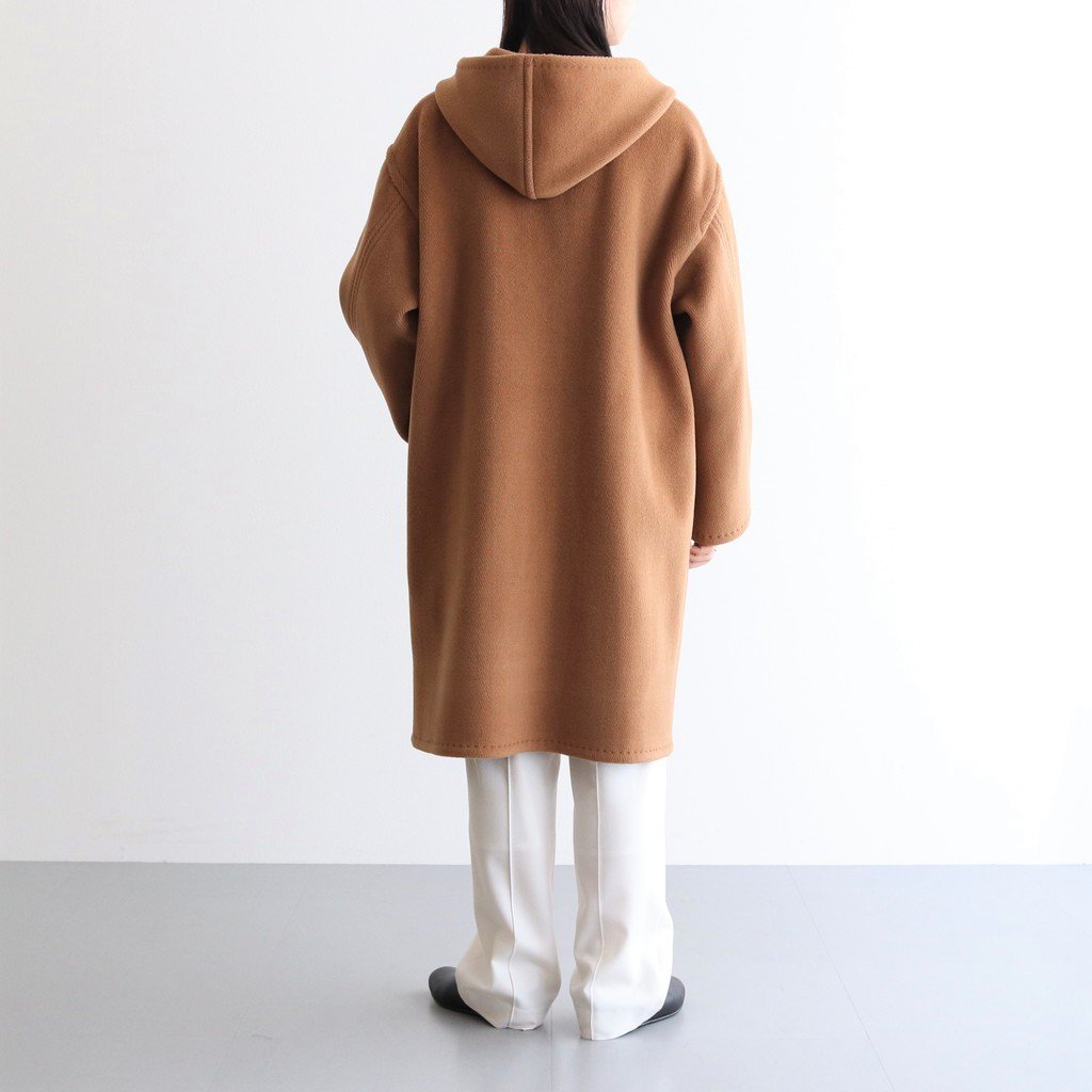 AURALEE / WOOL HERINGBONE PILE HOODED COAT BROWN