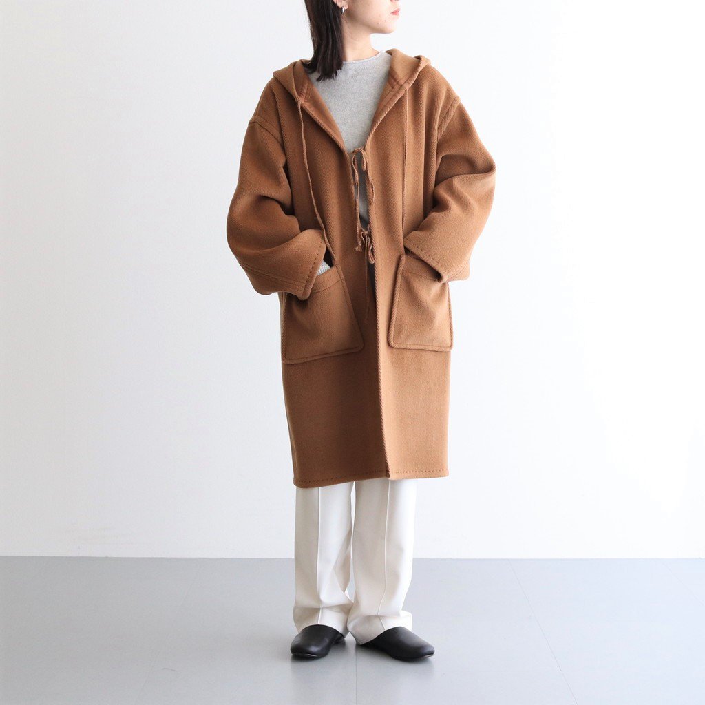 AURALEE / WOOL HERINGBONE PILE HOODED COAT BROWN