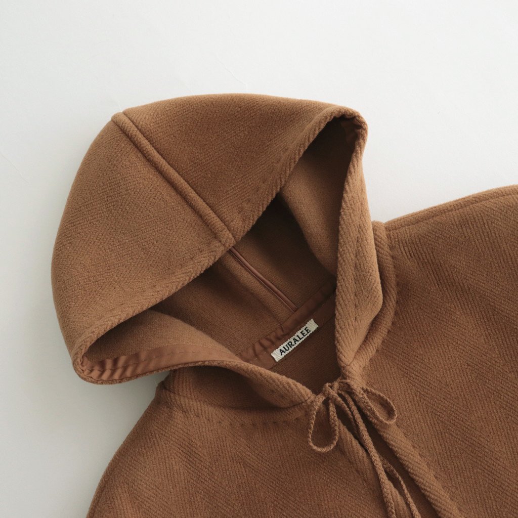 AURALEE / WOOL HERINGBONE PILE HOODED COAT BROWN