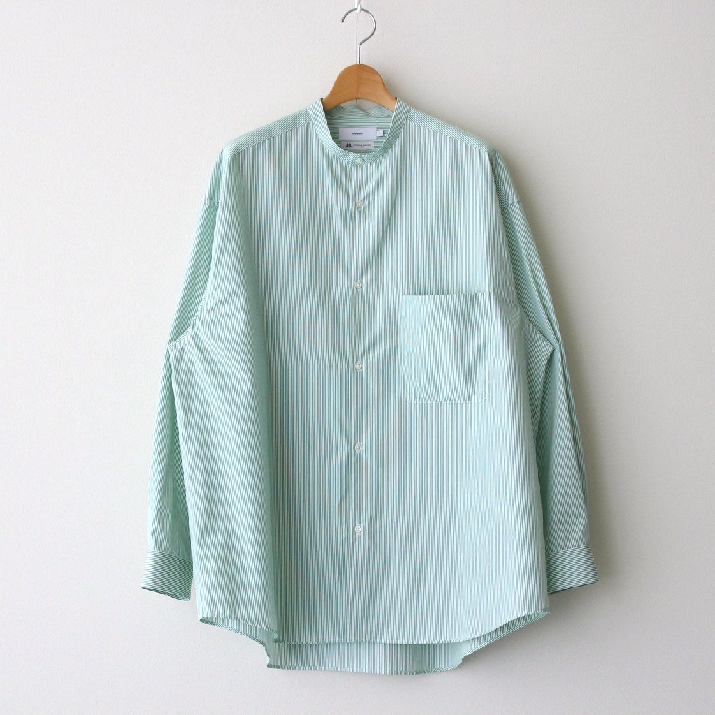 THOMAS MASON FOR GP L/S OVERSIZED BAND COLLAR SHIRT #GREEN STRIPE