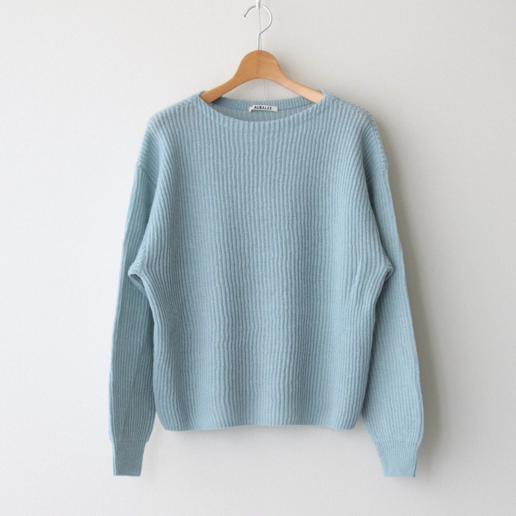 AURALEE / HARD TWIST WOOL RIB KNIT BOAT NECK P/O LIGHT BLUE