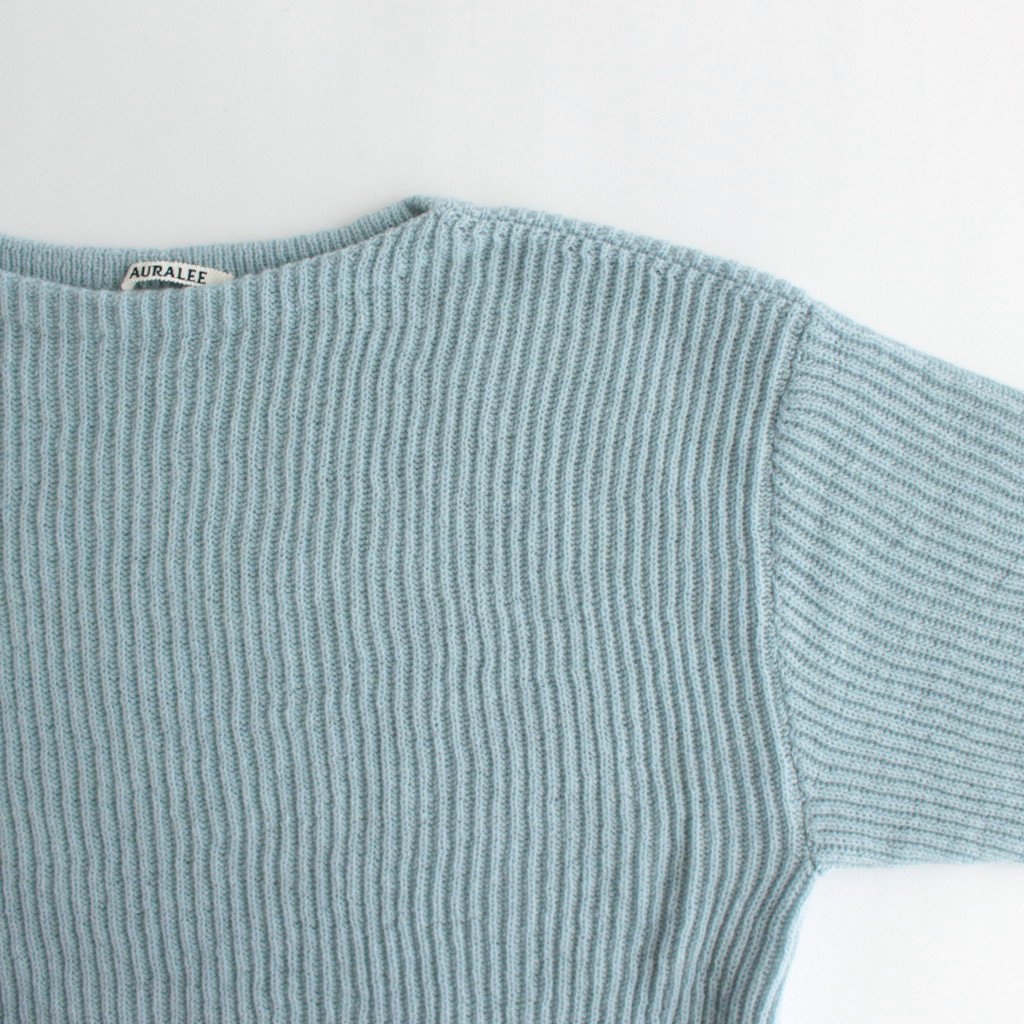 AURALEE / HARD TWIST WOOL RIB KNIT BOAT NECK P/O LIGHT BLUE