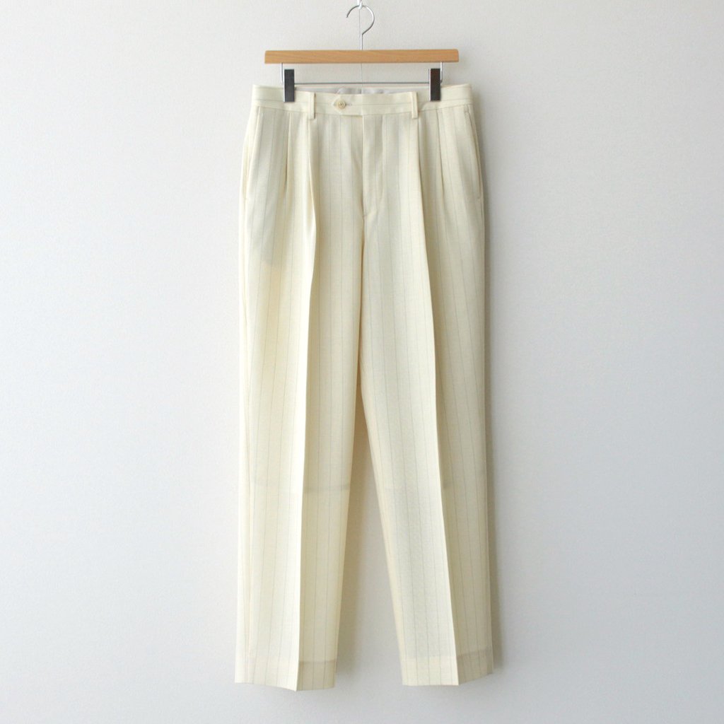 AURALEE / HARD TWIST WOOL PANAMA STRIPE SLACKS IVORY STRIPE