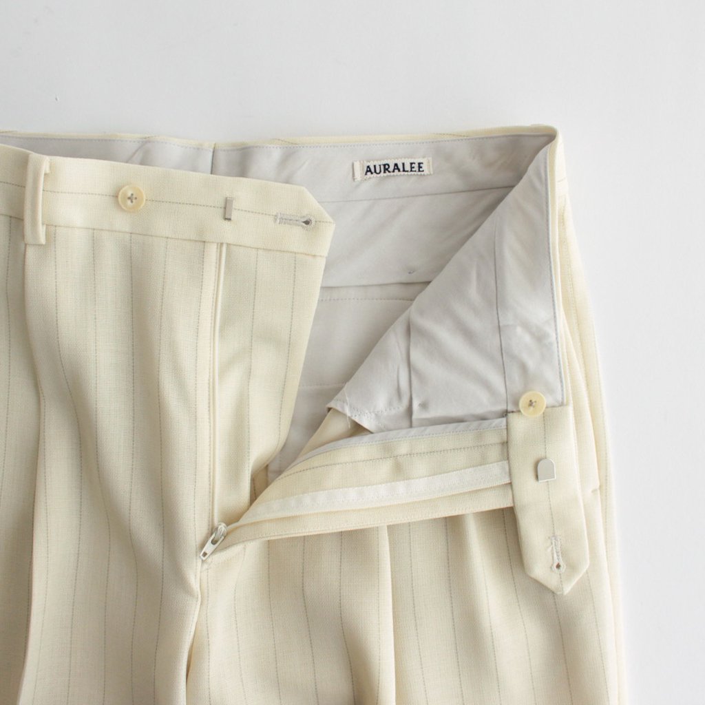 AURALEE / HARD TWIST WOOL PANAMA STRIPE SLACKS IVORY STRIPE