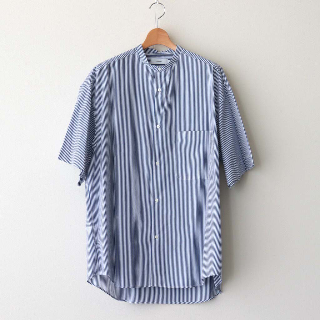 Graphpaper / BROAD STRIPE S/S OVERSIZED BAND COLLAR SHIRT BLUE STRIPE