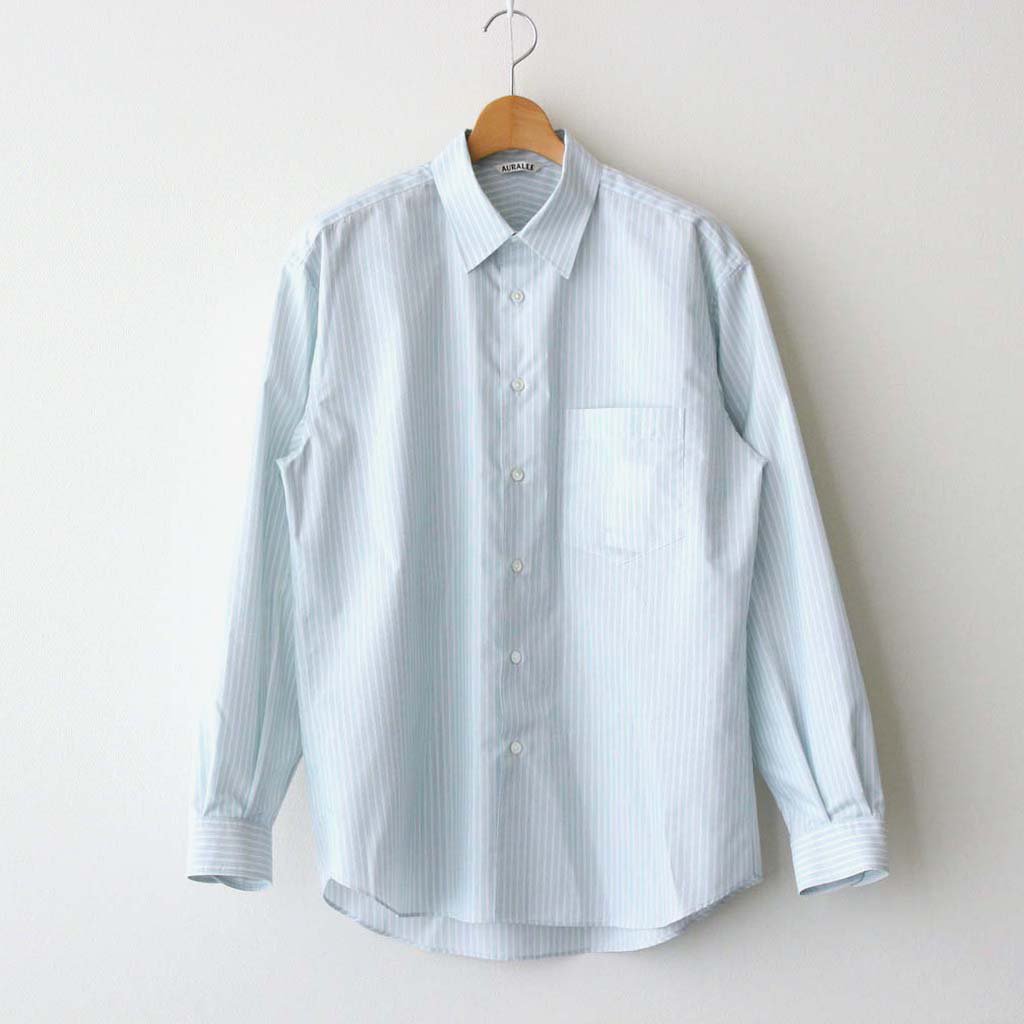 AURALEE / FINX POLYESTER STRIPE SHIRT LIGHT BLUE STRIPE