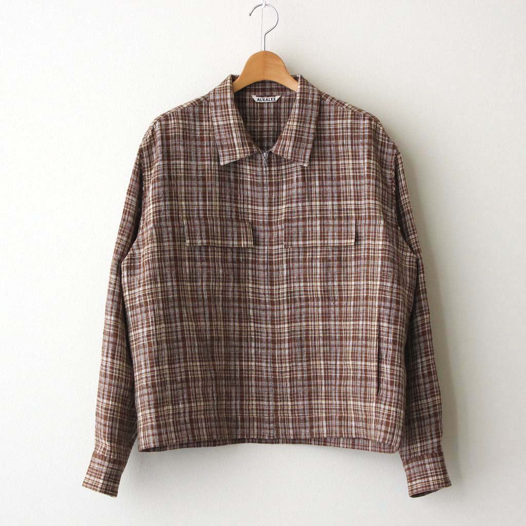 AURALEE / LINEN SILK CHECK ZIP BLOUSON BROWN CHECK