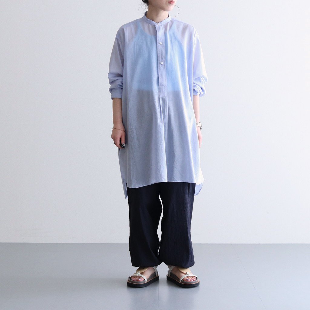 ATON / COTTON SILK LAWN OVERSIZED BAND COLLAR SHIRT SAX