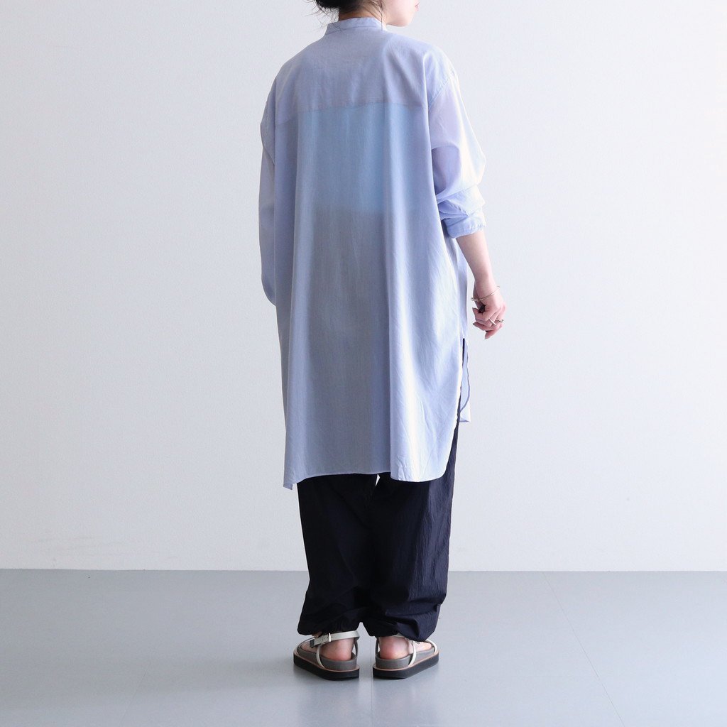 ATON / COTTON SILK LAWN OVERSIZED BAND COLLAR SHIRT SAX