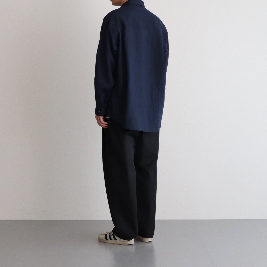 LINEN L/S OVERSIZED REGULAR COLLAR SHIRT #NAVY [GM232-50061B] _