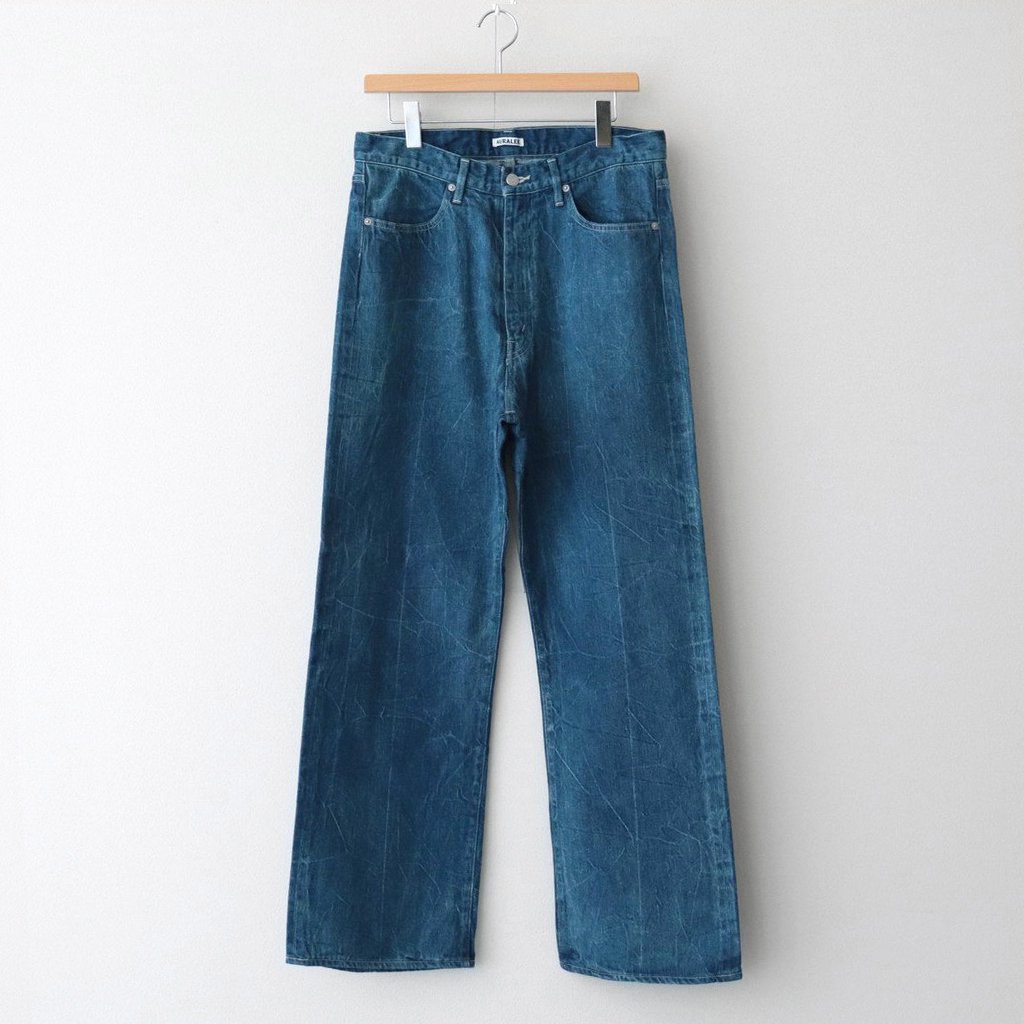 SELVEDGE FADED LIGHT DENIM PANTS #LIGHTNING EFFECT INDIGO