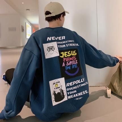 韓国ファッション オーバーサイズ バックプリント トレーナー ブルー Precioustar Wholesale Com 韓国ファッション オーバーサイズ バックプリント トレーナー ブルー Precioustar Wholesale Com