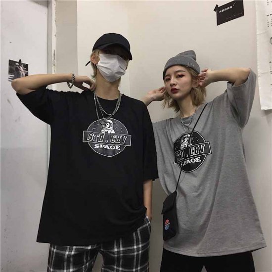 韓国 ストリート SPAOE オーバーサイズ Tシャツ 半袖 夏 グレー - knucklemelon-wholesale